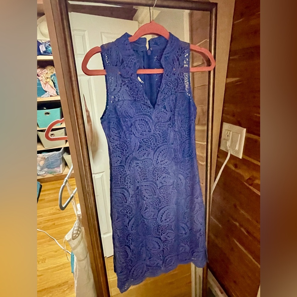 Lilly Pulitzer Blue Devina Scalloped Lace Shift Dress